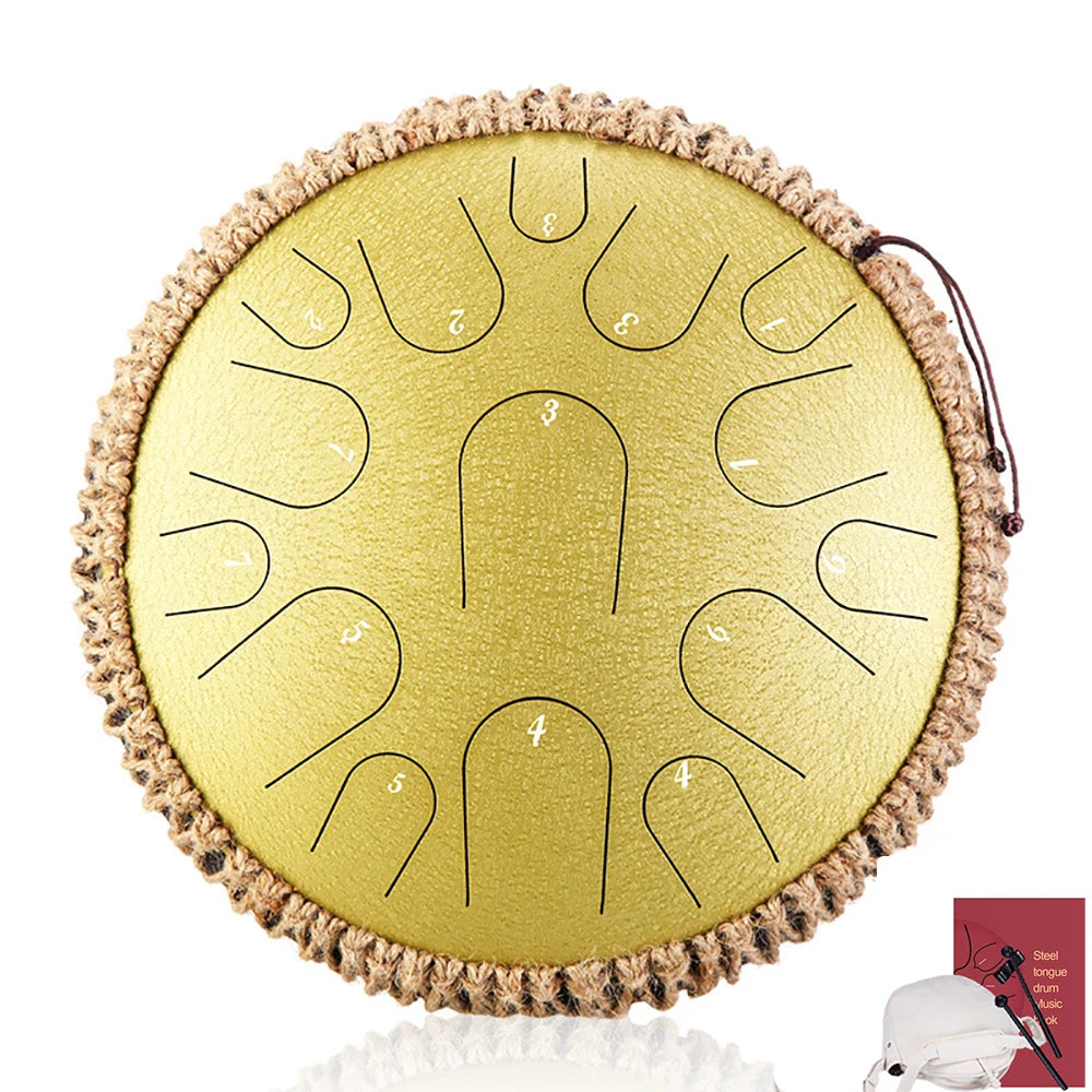 14 Inch 15 Tone Drum Steel Tongue Drum with Handbag Drumsticks Percussion Psychotherapy Meditation Instrument Gift for Beginner