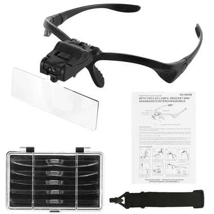 Headband Illuminated Magnifier 1.5X 3X 8.5X 10X Eyewear Magnifying Glasses with 2 Led Lights Loupe for Repairs Tool Toys Gift