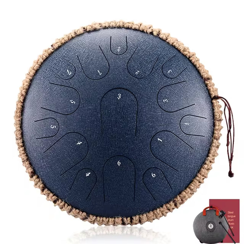 14 Inch 15 Tone Drum Steel Tongue Drum with Handbag Drumsticks Percussion Psychotherapy Meditation Instrument Gift for Beginner