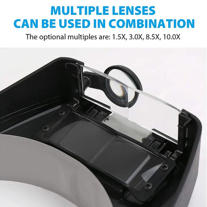 Headband Illuminated Magnifier 1.5X 3X 8.5X 10X Eyewear Magnifying Glasses with 2 Led Lights Loupe for Repairs Tool Toys Gift