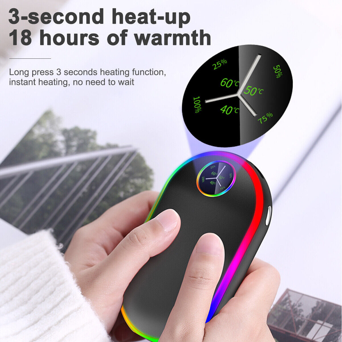 Hand Warmers Rechargeable 3 Levels Electric Portable Pocket Heater & Power Bank