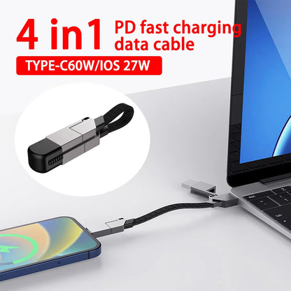 4 in 1 Multi Fast Charging Cable Keychain PD for Iphone Lightning 27W Andriod TYPE-C 60W QC 27W Fast Charging Data Cable Keychai