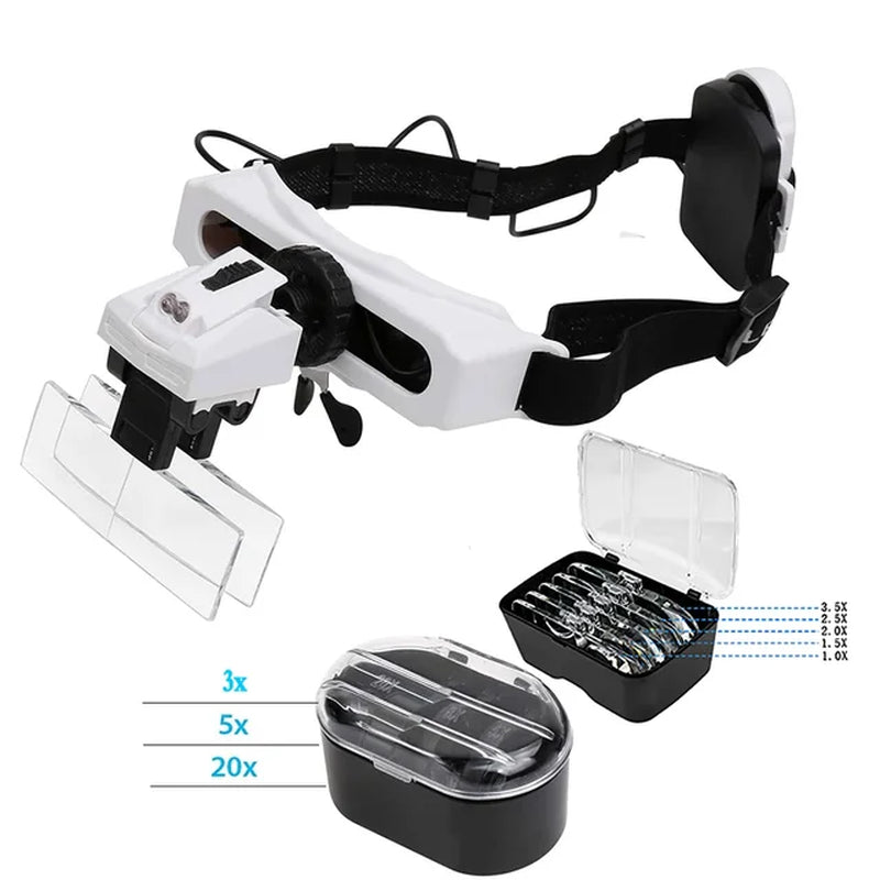 Headband Illuminated Magnifier 1.5X 3X 8.5X 10X Eyewear Magnifying Glasses with 2 Led Lights Loupe for Repairs Tool Toys Gift