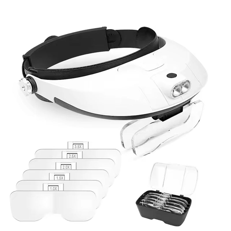 Headband Illuminated Magnifier 1.5X 3X 8.5X 10X Eyewear Magnifying Glasses with 2 Led Lights Loupe for Repairs Tool Toys Gift