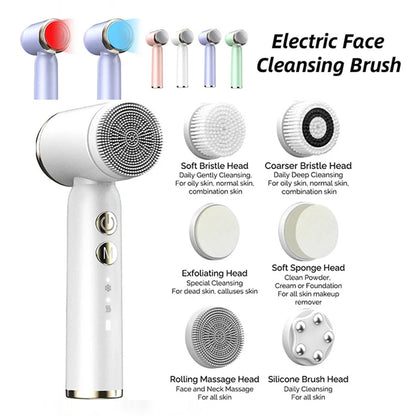 6 in 1 Ultrasonic Electric Face Cleansing Brush Compress Therapy Facial Exfoliating Pore Cleaner Blackhead Removal