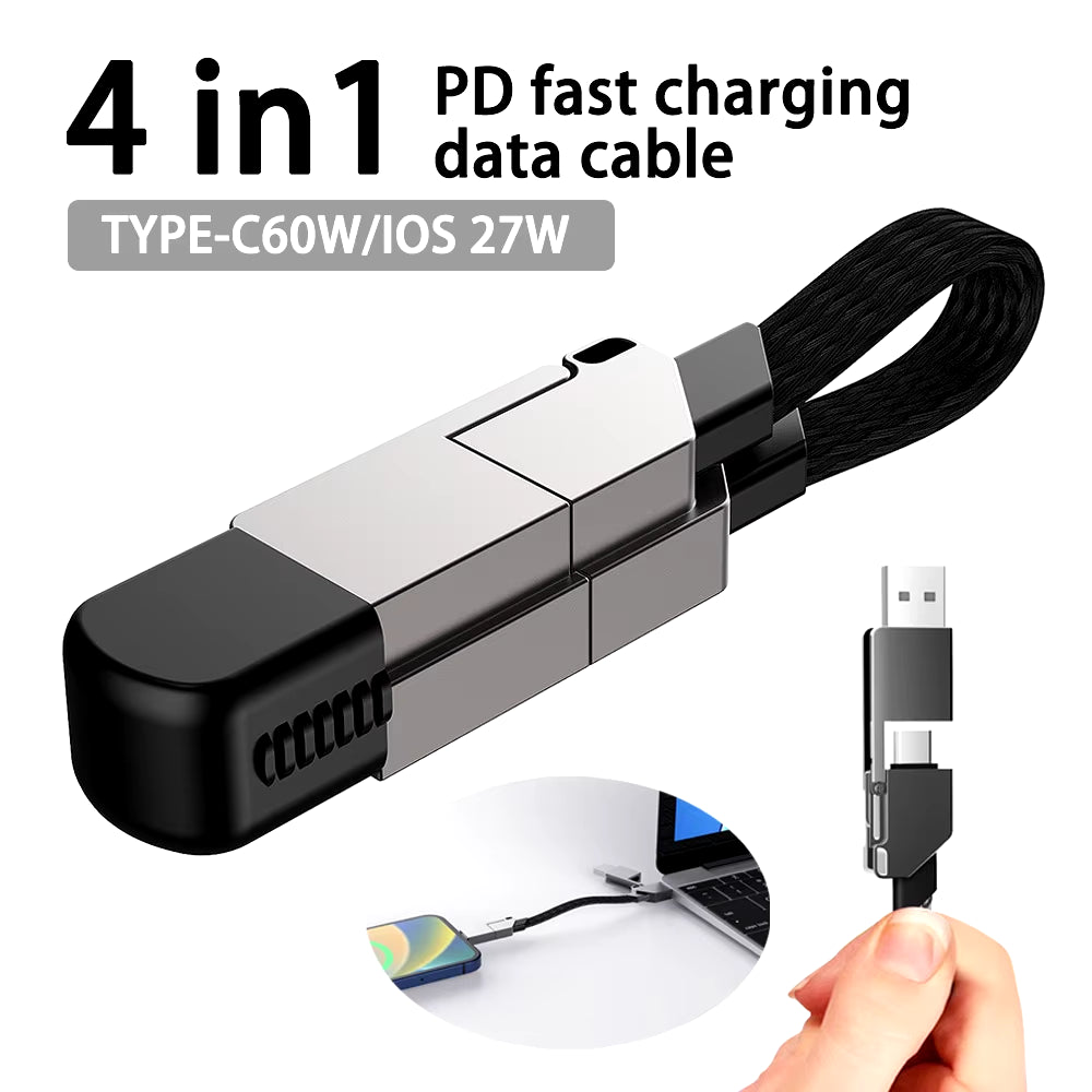 4 in 1 Multi Fast Charging Cable Keychain PD for Iphone Lightning 27W Andriod TYPE-C 60W QC 27W Fast Charging Data Cable Keychai