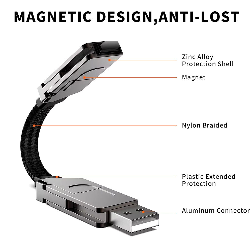 4 in 1 Multi Fast Charging Cable Keychain PD for Iphone Lightning 27W Andriod TYPE-C 60W QC 27W Fast Charging Data Cable Keychai