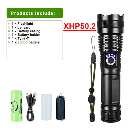 Most Powerful LED Flashlight USB Rechargeable Torch Light High Power Flashlight Tactical Lantern Long Shot Hand Lamp for Camping