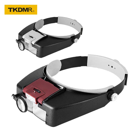 Headband Illuminated Magnifier 1.5X 3X 8.5X 10X Eyewear Magnifying Glasses with 2 Led Lights Loupe for Repairs Tool Toys Gift