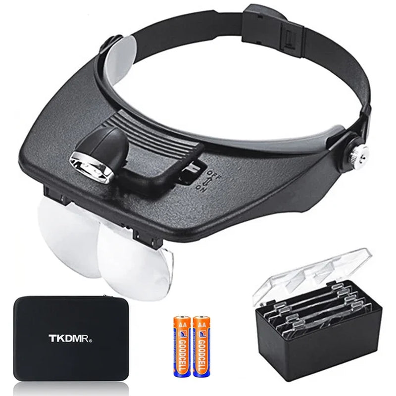 Headband Illuminated Magnifier 1.5X 3X 8.5X 10X Eyewear Magnifying Glasses with 2 Led Lights Loupe for Repairs Tool Toys Gift