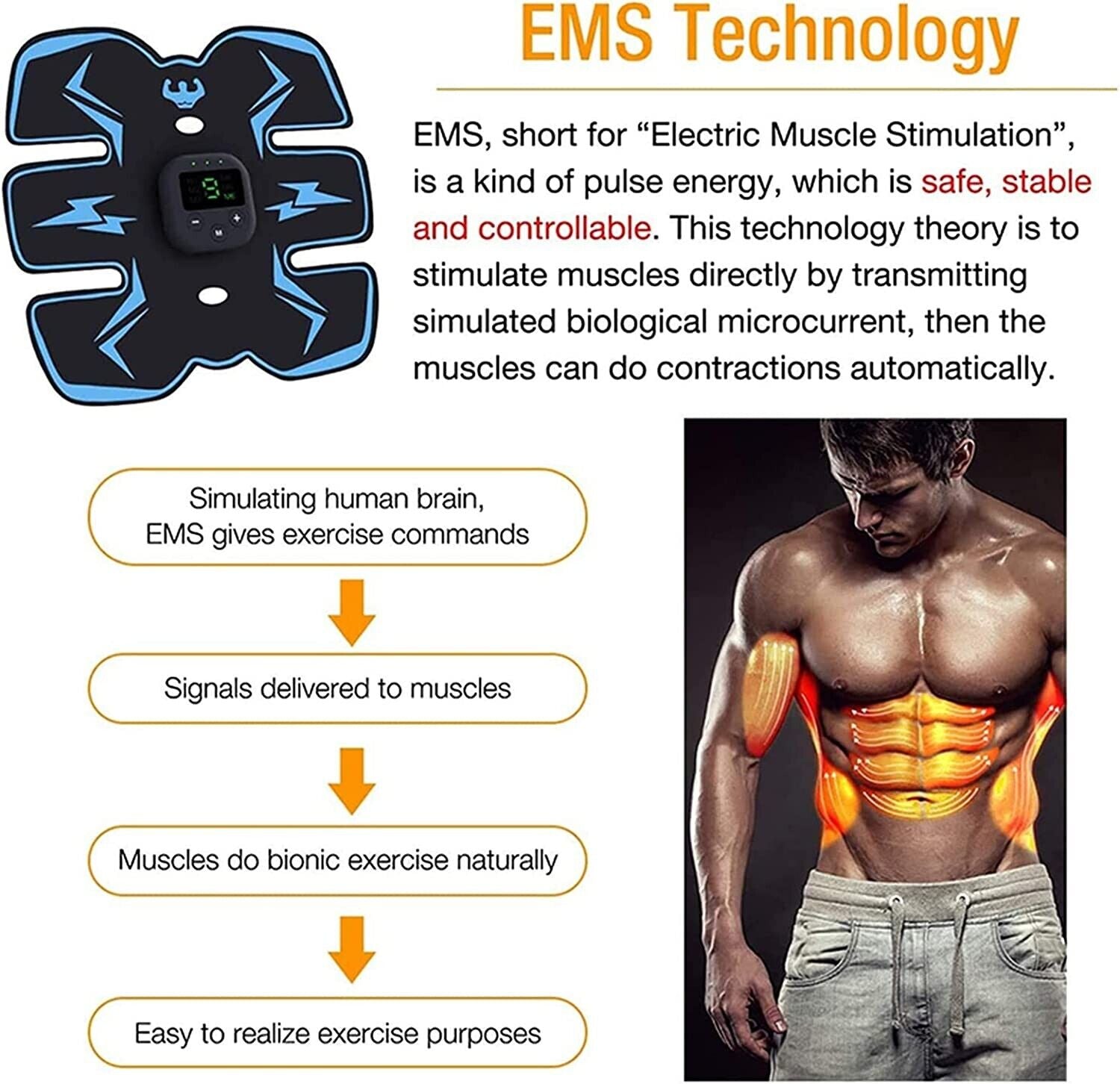 Rechargeable EMS Abdominal Muscle Stimulator, EMS tech, front picture