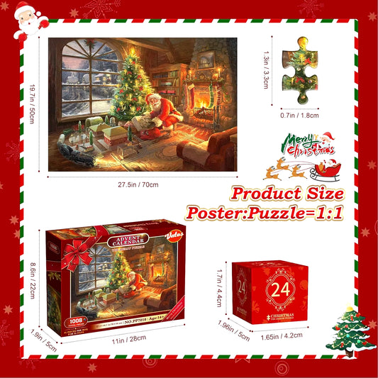 VATOS Advent Calendar Puzzle 2024 Christmas Jigsaw Puzzle Kids 24-Day Santa Countdown Calendar Stocking Stuffers Game Toy Gift